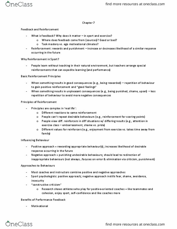 PHED-4216EL Lecture Notes - Lecture 7: Negative Approach, Reinforcement, Motivation thumbnail