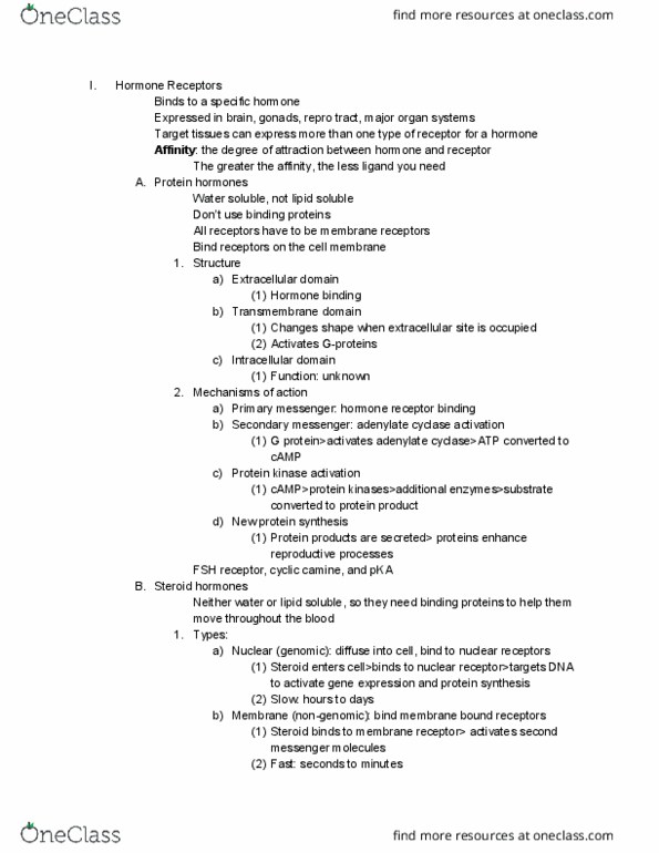 11:067:327 Lecture Notes - Lecture 3: Adenylyl Cyclase, Steroid Hormone Receptor, Follicle-Stimulating Hormone Receptor thumbnail