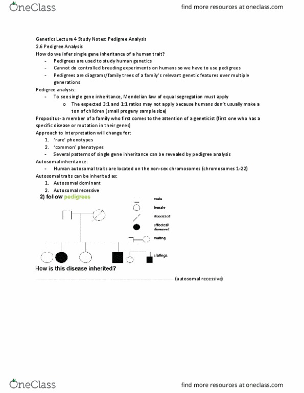 BLG 400 Lecture Notes - Lecture 4: Proband, Color Blindness, Zygosity thumbnail