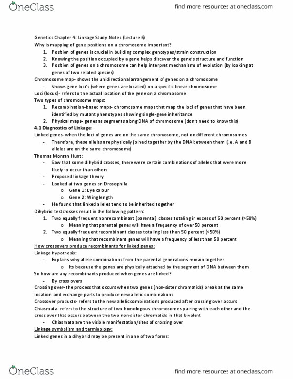 BLG 400 Lecture Notes - Lecture 6: Sister Chromatids, Karyotype, Gene Mapping thumbnail