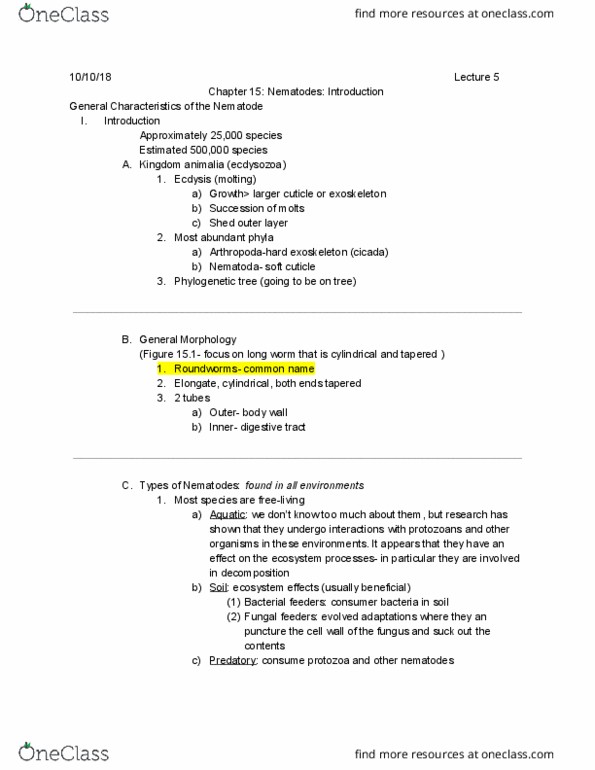 01:146:328 Lecture Notes - Lecture 5: Phylogenetic Tree, Ecdysis, Ecdysozoa thumbnail