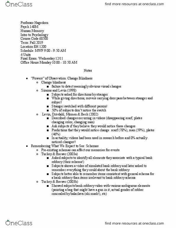 PSYCH 140M Lecture Notes - Lecture 35: Change Blindness, Psych thumbnail