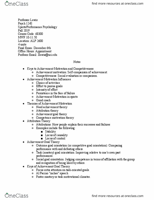 PSYCH 124S Lecture Notes - Lecture 6: Al Pacino, Achievement Orientation, Psych thumbnail