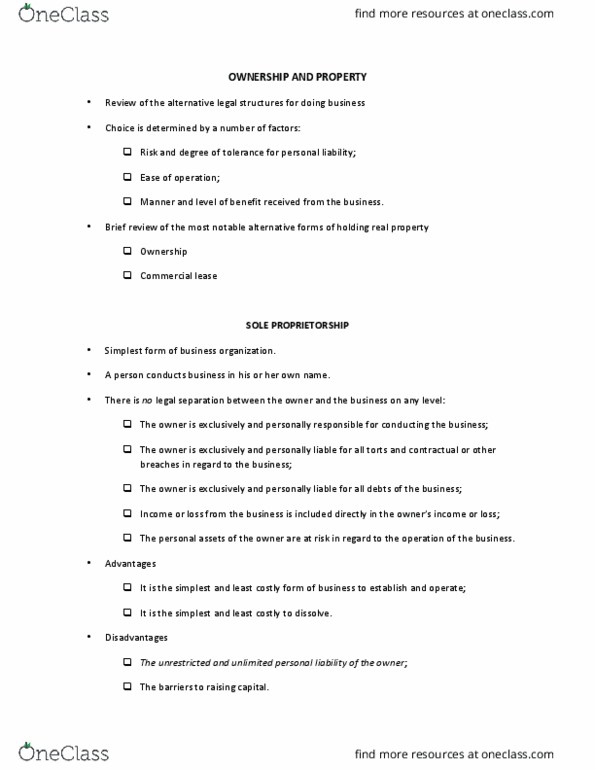 LAW 321 Lecture Notes - Lecture 9: Limited Liability, Legal Personality, Fee Simple thumbnail