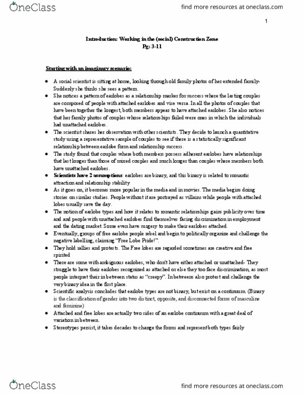 Women's Studies 2163A/B Chapter Notes - Chapter 1: Earlobe, Social Science, Vise thumbnail