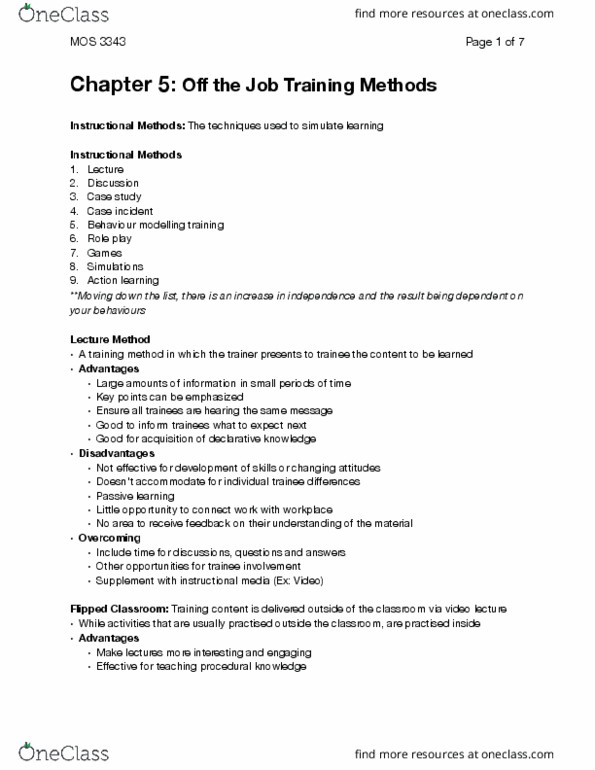 Management and Organizational Studies 3343A/B Chapter Notes - Chapter 5: Flipped Classroom, Action Learning, Descriptive Knowledge thumbnail