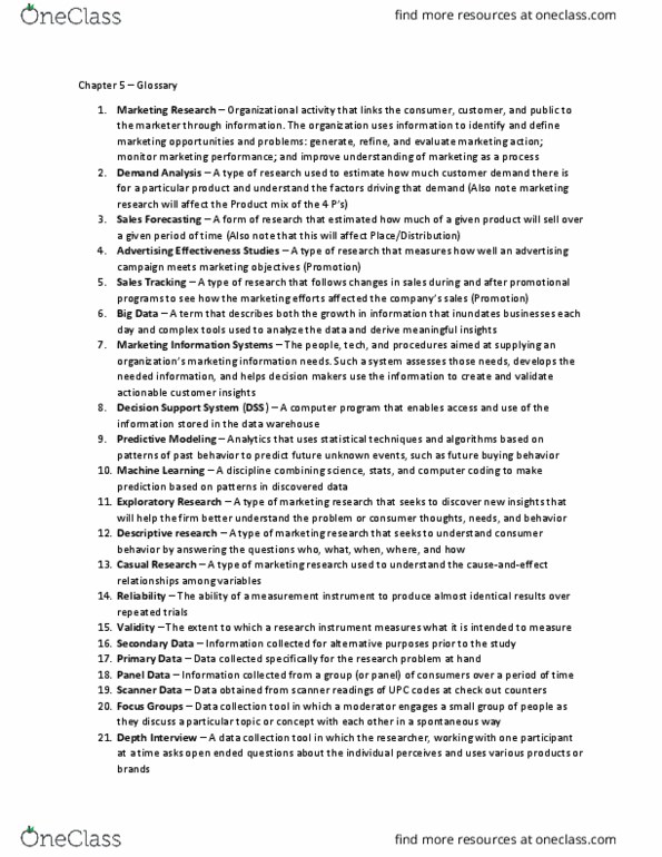 MAR 3023 Lecture Notes - Lecture 5: Decision Support System, Data Warehouse, Marketing Effectiveness thumbnail