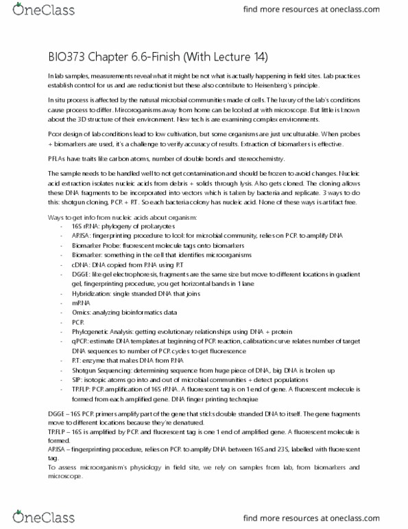 BIO373H5 Chapter Notes - Chapter 6.6: Fluorescent Tag, Shotgun Sequencing, Temperature Gradient Gel Electrophoresis thumbnail