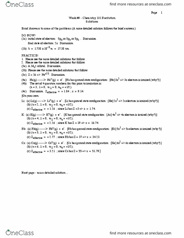 CHEM 101 Lecture Notes - Lecture 9: Azimuthal Quantum Number, Institute For Operations Research And The Management Sciences, Boron thumbnail