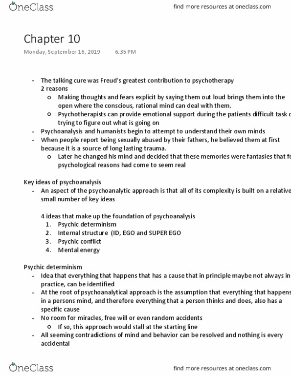 PSYCH 2B03 Chapter Notes - Chapter 10: Oral Stage, Countertransference, Preconscious thumbnail