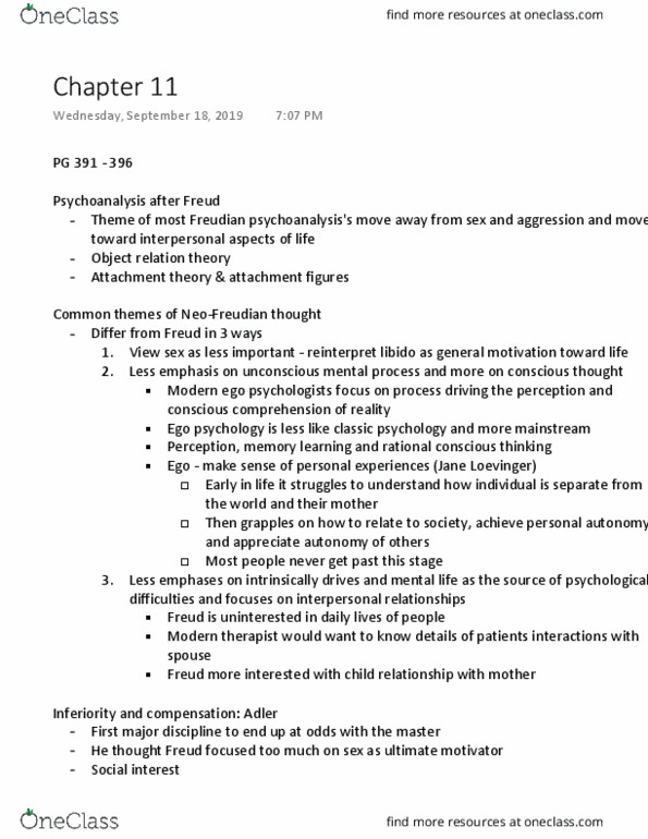 PSYCH 2B03 Chapter Notes - Chapter 11: Jane Loevinger, Ego Psychology, Object Relations Theory thumbnail