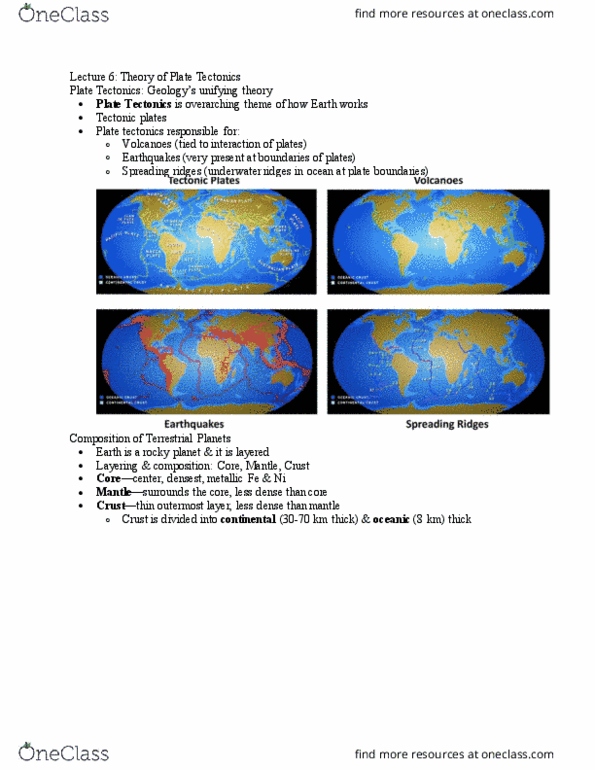 GSC 110 Lecture Notes - Lecture 6: Plate Tectonics, Oceanic Crust, Terrestrial Planet thumbnail