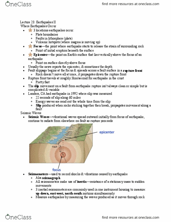 GSC 110 Lecture Notes - Lecture 23: Epicenter, Seismometer, Lithosphere thumbnail