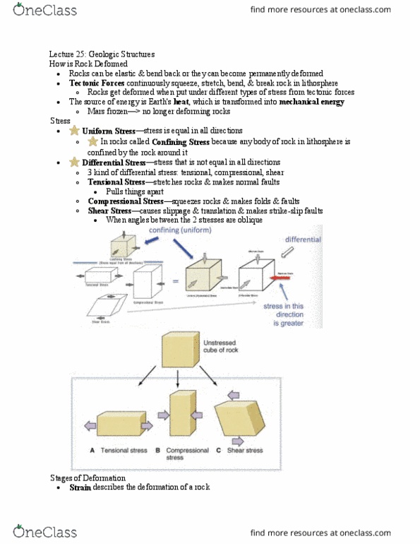 GSC 110 Lecture Notes - Lecture 25: Shear Stress, Differential Stress, Lithosphere thumbnail