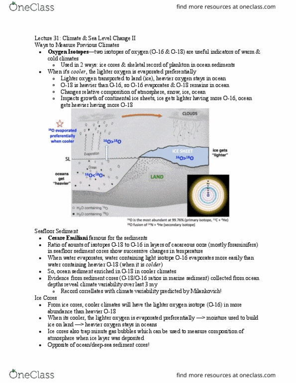 GSC 110 Lecture Notes - Lecture 31: Cesare Emiliani, Ice Core, Foraminifera thumbnail