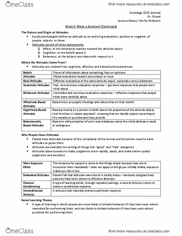 Sociology 2233 Lecture Notes - Lecture 5: Social Learning Theory, Cognitive Dissonance, Condom thumbnail