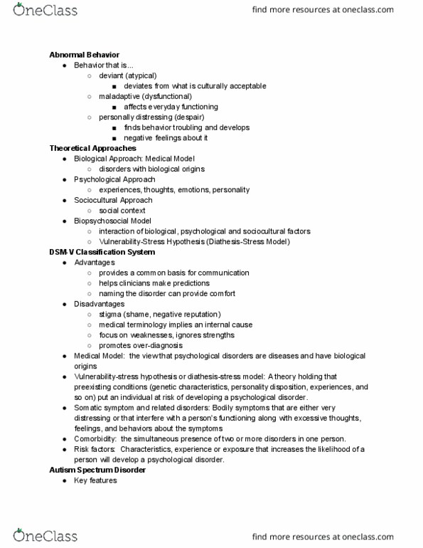 PSY 2012 Lecture Notes - Lecture 12: Autism Spectrum, Overdiagnosis, Body Image thumbnail