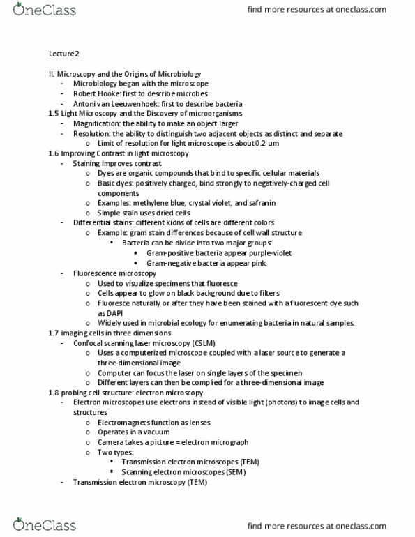 MCB 3020C Lecture Notes - Lecture 2: Antonie Van Leeuwenhoek, Scanning Electron Microscope, Fluorescence Microscope thumbnail