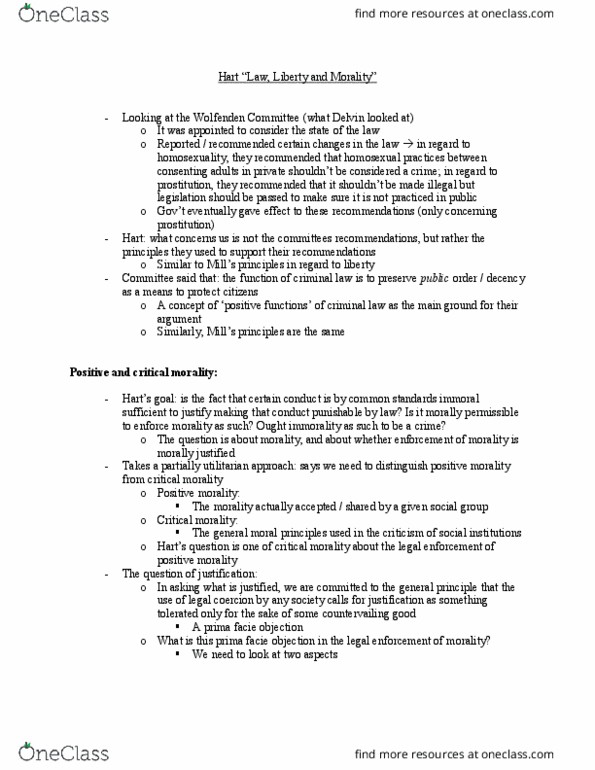 PHILOS 3Q03 Chapter Notes - Chapter Hart: Wolfenden Report, Logical Reasoning, Paternalism thumbnail