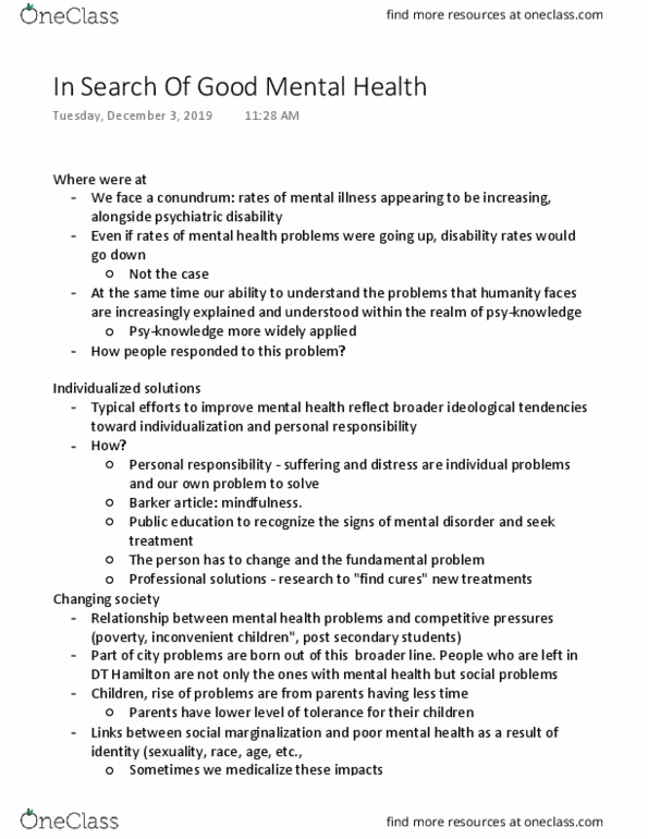 HLTHAGE 2GG3 Lecture Notes - Lecture 12: Mental Disorder, Medicalization, Social Comparison Theory thumbnail