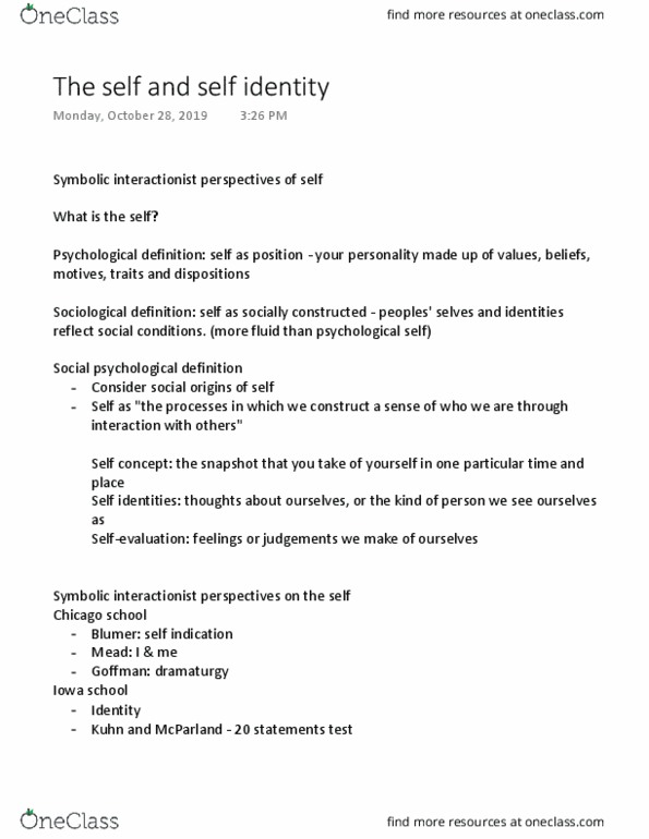 SOCPSY 2YY3 Lecture Notes - Lecture 9: Erving Goffman, Social Psychology, Herbert Blumer thumbnail