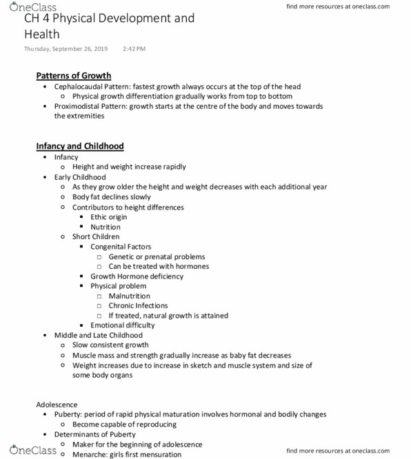 Psychology 2040A/B Chapter Notes - Chapter 4: Malnutrition, Heredity, Pubic Hair thumbnail