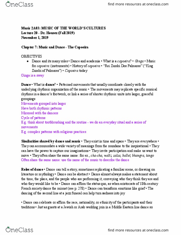 MUSIC 2A03 Lecture Notes - Lecture 20: Jazz Funeral, Jewish Wedding, Minuet thumbnail