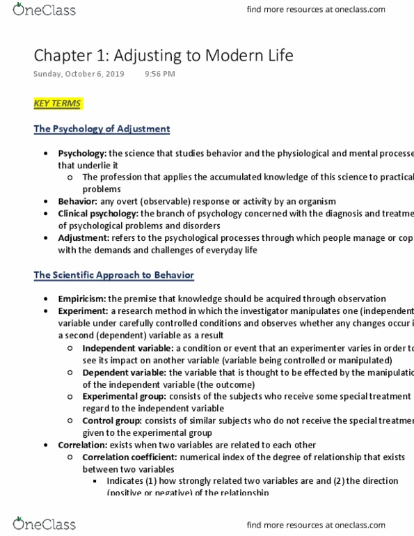 Psychology 2035A/B Chapter Notes - Chapter 1: Dependent And Independent Variables, Clinical Psychology, Empiricism thumbnail
