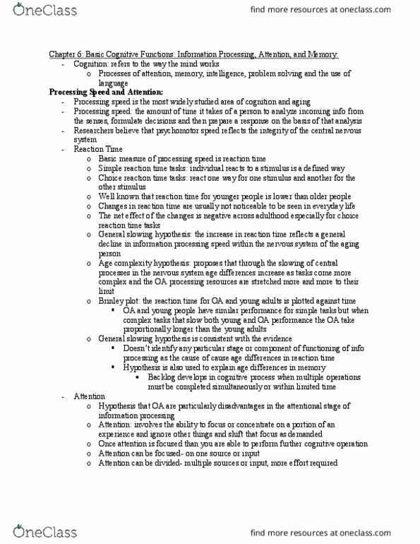 Health Sciences 2711A/B Chapter Notes - Chapter 6: Working Memory, Inhibitory Control Test, Echoic Memory thumbnail