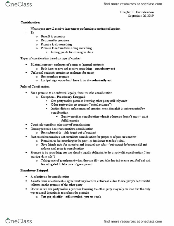 BUSN 323 Lecture Notes - Lecture 6: Contract, Estoppel thumbnail