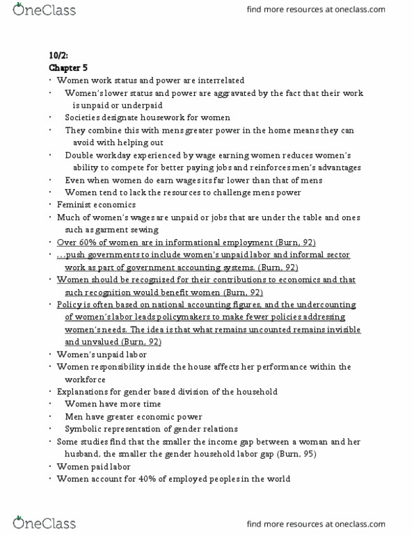 WGS 220 Lecture Notes - Lecture 6: Gender Pay Gap, Gender Role, Glass Ceiling thumbnail