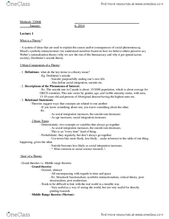 Sociology 2206A/B Lecture Notes - Antipositivism, Verstehen, Chromosome thumbnail
