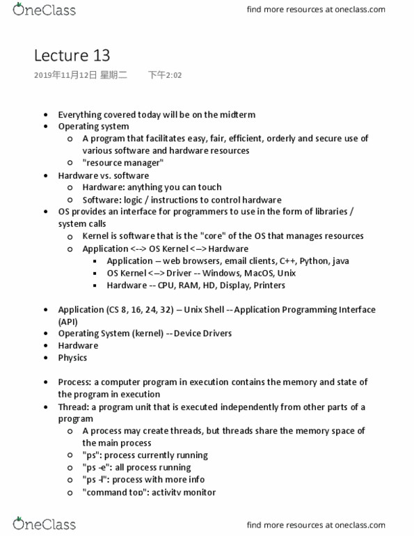 CMPSC 32 Lecture Notes - Lecture 13: Application Programming Interface, Unix Shell, List Of Macos Components thumbnail