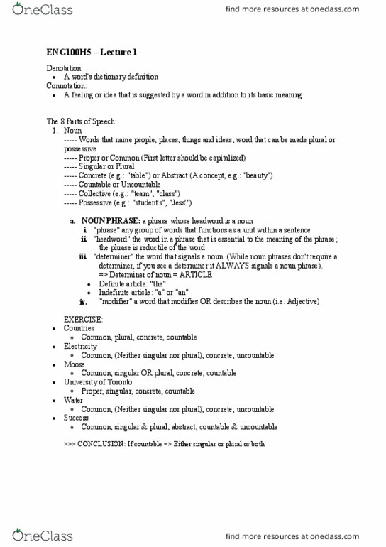 ENG100H5 Lecture Notes - Lecture 1: Headword, Connotation, Denotation thumbnail