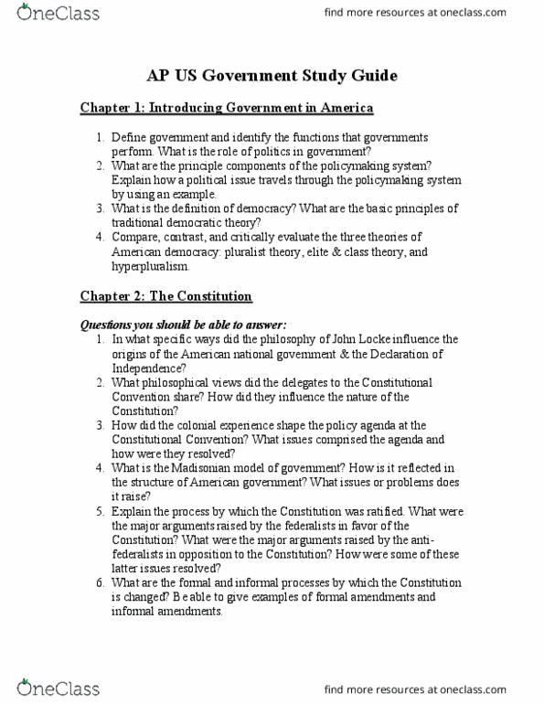 PLSC 101 Chapter Notes - Chapter 1-5: Ap United States Government And Politics, Cooperative Federalism, Informal Learning thumbnail