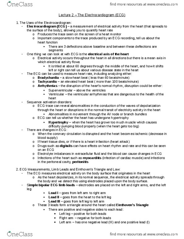 BIO120H1 Lecture Notes - Qrs Complex, Bradycardia, Pacemaker Potential thumbnail