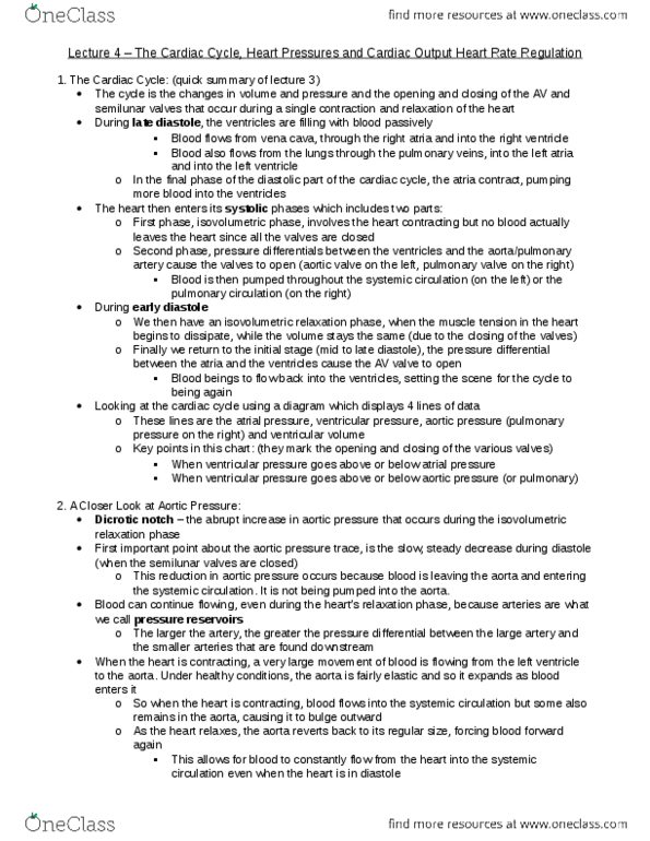 BIO120H1 Lecture Notes - Lecture 4: Mean Arterial Pressure, Aortic Valve, Heart Valve thumbnail