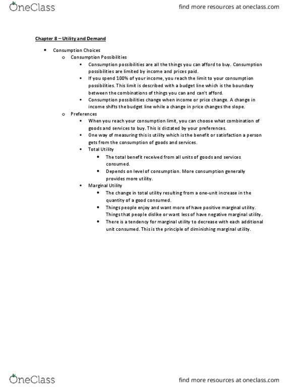 ECON 1000 Chapter Notes - Chapter 8: Marginal Utility, Economic Surplus, Neuroeconomics thumbnail