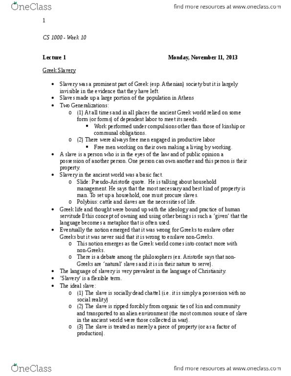 Classical Studies 1000 Lecture Notes - The Walking Stick, Greek Love, Helots thumbnail