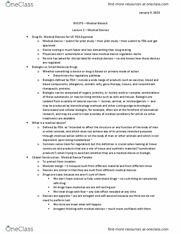 BIO375H5 Lecture Notes - Lecture 1: Modular Design, Substantial Equivalence, Regulation Of Therapeutic Goods thumbnail