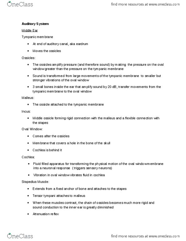 NSCI 1051 Lecture Notes - Superior Olivary Complex, Cochlear Nucleus, Medial Geniculate Nucleus thumbnail