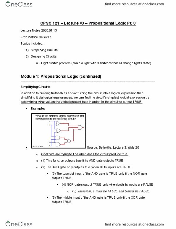 CPSC 121 Lecture Notes - Lecture 3: Xor Gate, Nor Gate, And Gate thumbnail