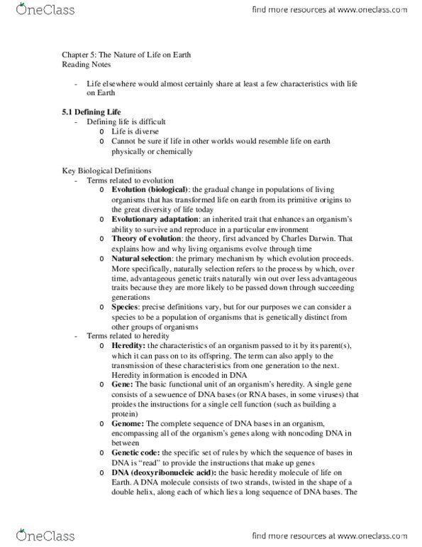 Astronomy 2021A/B Chapter Notes - Chapter 5: Eukaryote, Archaea, Heredity thumbnail