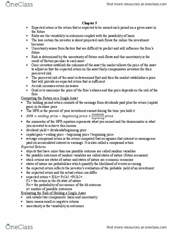 BU283 Chapter Notes - Chapter 5: Dividend Yield, Expected Return, Weighted Arithmetic Mean thumbnail