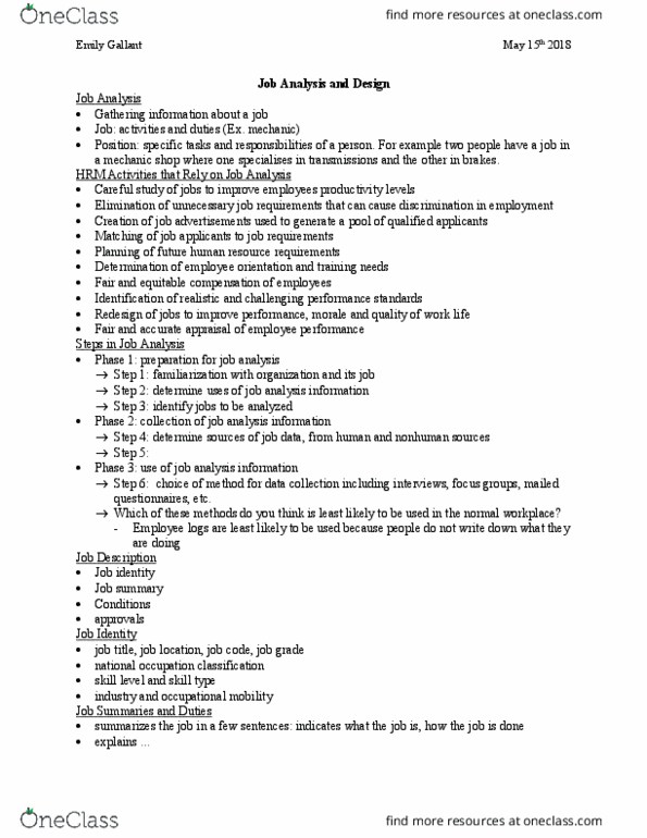 BU354 Lecture Notes - Lecture 3: Job Analysis thumbnail