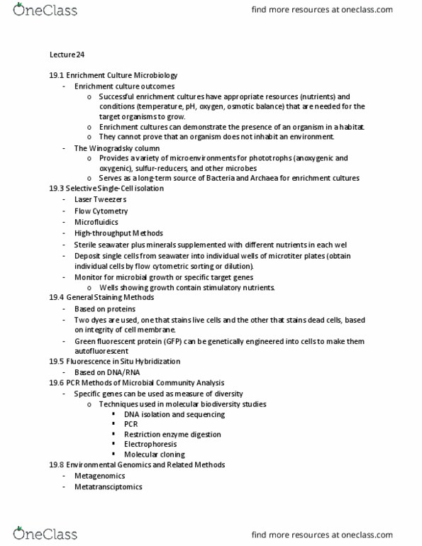 MCB 3020C Lecture Notes - Lecture 24: Green Fluorescent Protein, Flow Cytometry, Winogradsky Column thumbnail