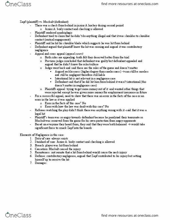 Kinesiology 4473A/B Lecture Notes - Lecture 4: Contributory Negligence, Unemployment Benefits, Uptodate thumbnail