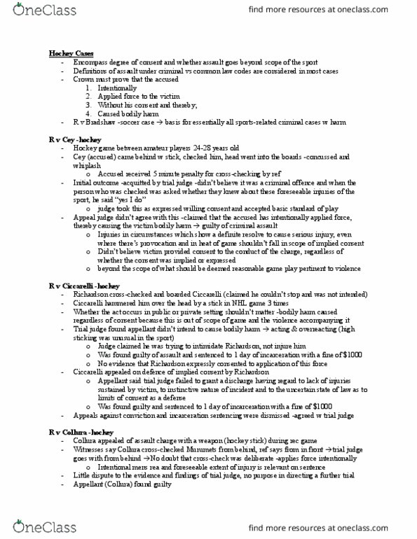 Kinesiology 4473A/B Lecture Notes - Lecture 9: Implied Consent, Mens Rea thumbnail