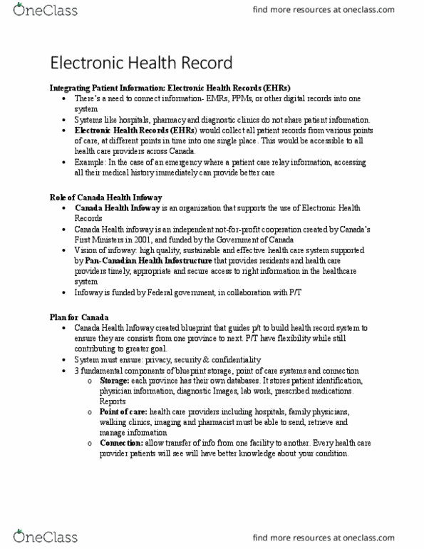 PSYC 3430 Lecture Notes - Lecture 13: Canada Health Infoway, Electronic Health Record, Prescription Drug thumbnail