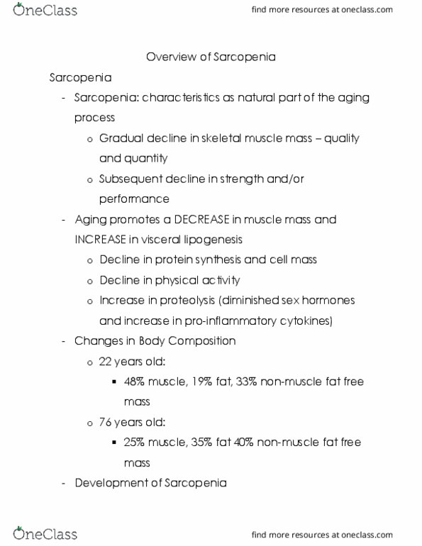 33:630:363 Lecture Notes - Lecture 1: Sarcopenia, Lipogenesis, Skeletal Muscle thumbnail